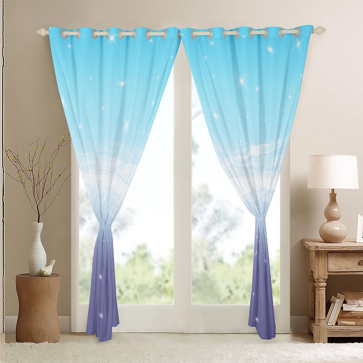 Homemissing Girls Curtains for Bedroom Living Room Blue Purple Rainbow 30%-50% Blackout Curtains for Kids Colorful Ombre Window Drapes Gliter Window Treatments W52*L63 - Image 4