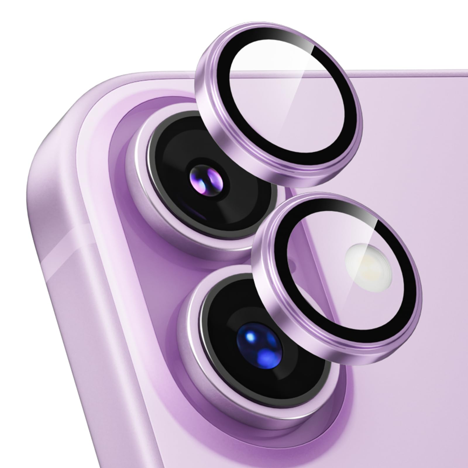 Podick レンズカバー iPhone 17 用 カメラフィルム 【貼ってる感ゼロ！】 9H強化ガラス アルミ合金 耐衝撃 いphone17 カメラ保護 高透過率 キズ防止 露出オーバー防止 気泡ゼロ 指紋防止 貼り付け簡単 アイフォン17 対応 独立型レンズプロテクター (17,Purple)