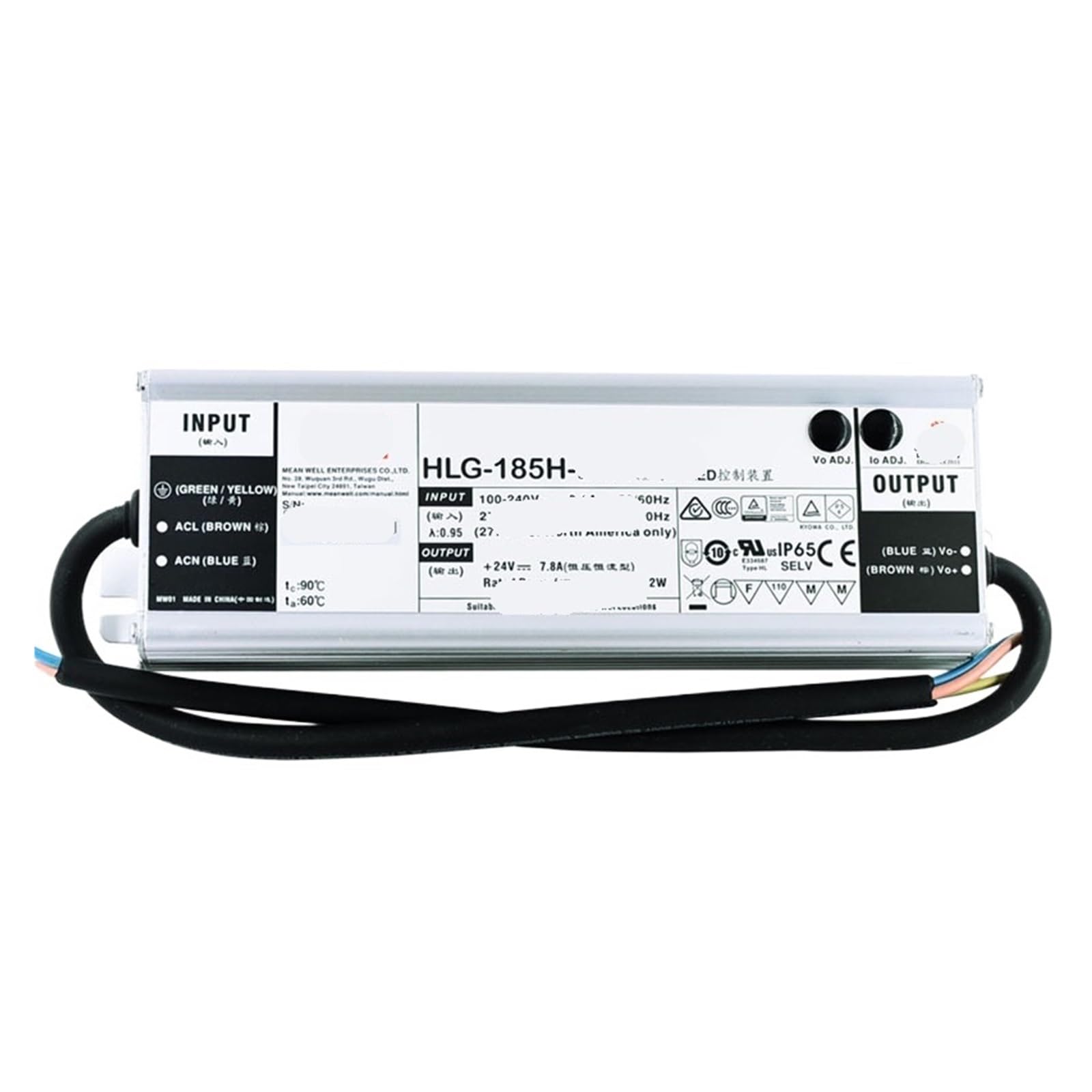 Alimentation à découpage LED HLG-185H-24A étanche IP65 à tension constante