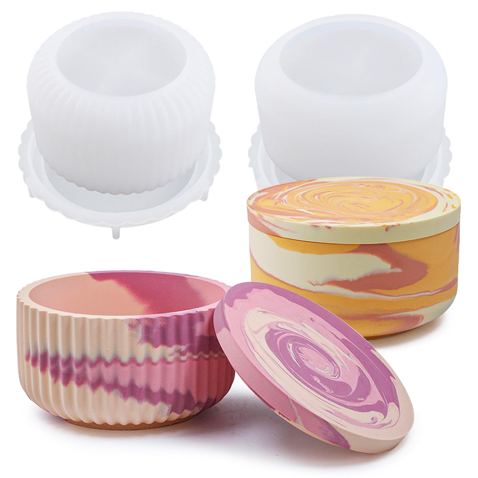 2Pcs Large Jar Resin Mold with Lid Silicone Resin Box Mold Cylinder Container Mold for Epoxy Resin Jewelry Trinket Candle Holder Organizer Mold Plant Pot Mold DIY Resin Concrete-image-0