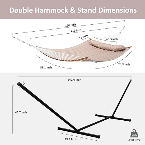 Miniatura 21 de SUNCREAT Hamaca portátil para exteriores con soporte, hamaca resistente con bolsa de transporte, almohada suave, cuerdas de equilibrio, azul oscuro