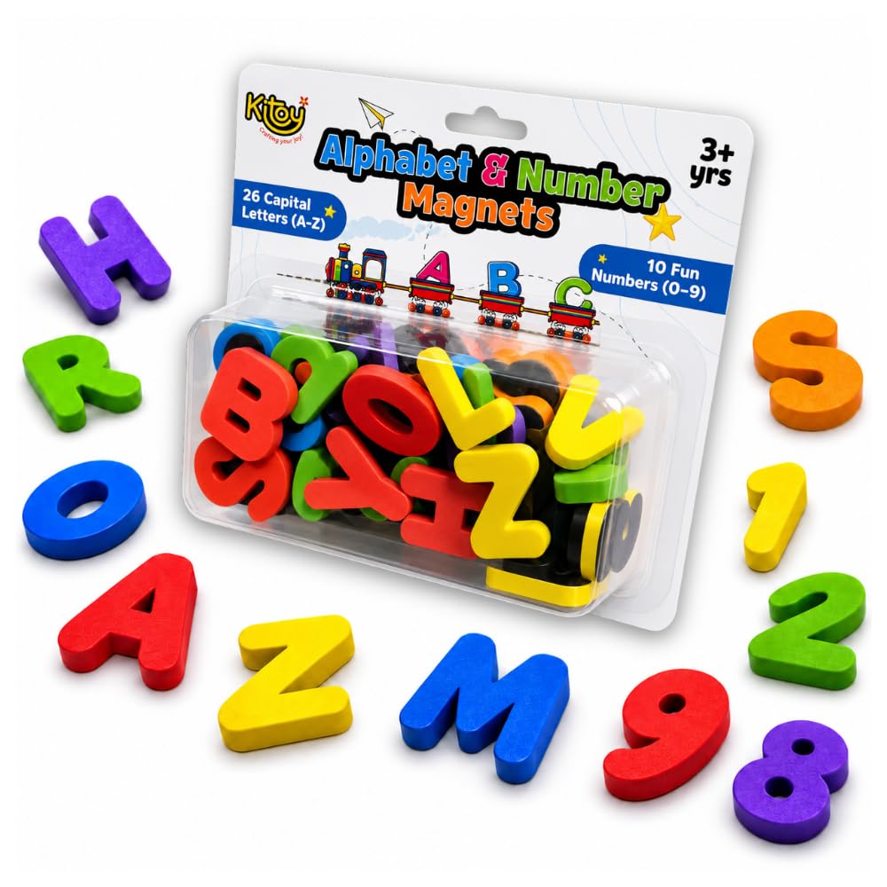KITOY Alphabet and Number Magnets - 36 Total Magnets | 26 Upper Case Alphabet and 10 Number Fridge Magnets | Colorful ABC Educational Toy Set Preschool Learning Spelling & Counting