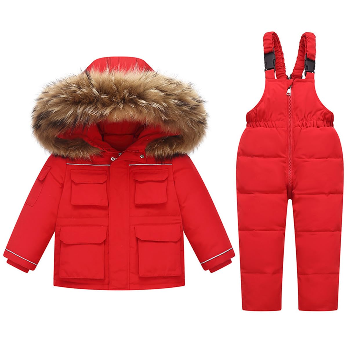 JELEUON Baby Girls Two Piece Winter Warm Hooded Snowsuit Puffer Down Jacket with Snow Ski Bib Pants Outfits