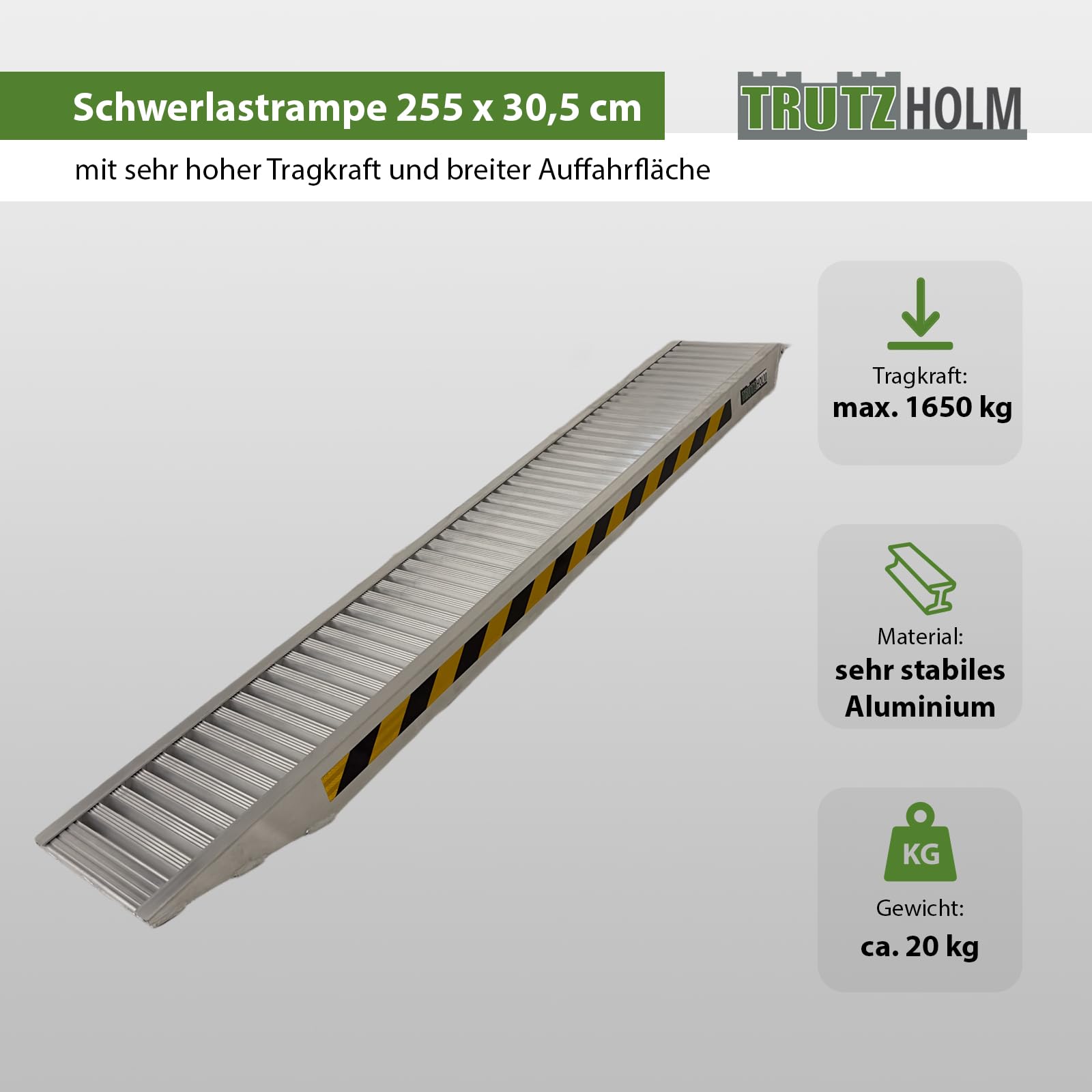 2X TRUTZHOLM Profi Alu Schwerlastrampe Auffahrrampe ca. 255 cm bis 3.300 kg/Paar Verladerampe Verladerampen für Auto, Minibagger, Baumaschinen, UVM. (2 Stück)