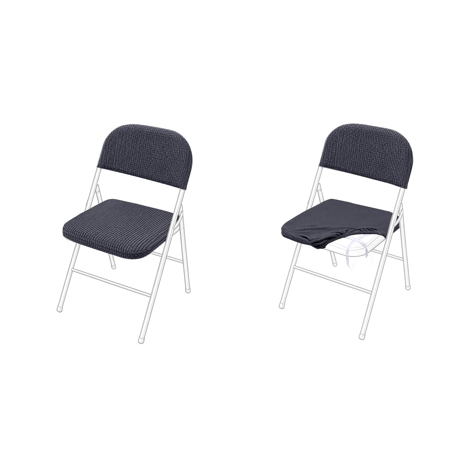 Sueving 2PCS Folding Chair Covers, Dark Grey Chair Seat Protection Cover with Elastic Band, Stretch Folding Chairs Seat Cover and Back Covers for Home, Garden (Dark Grey, 2pcs)