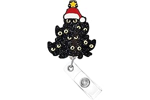 Christmas Nurse Badge Reel with Cat Christmas Tree