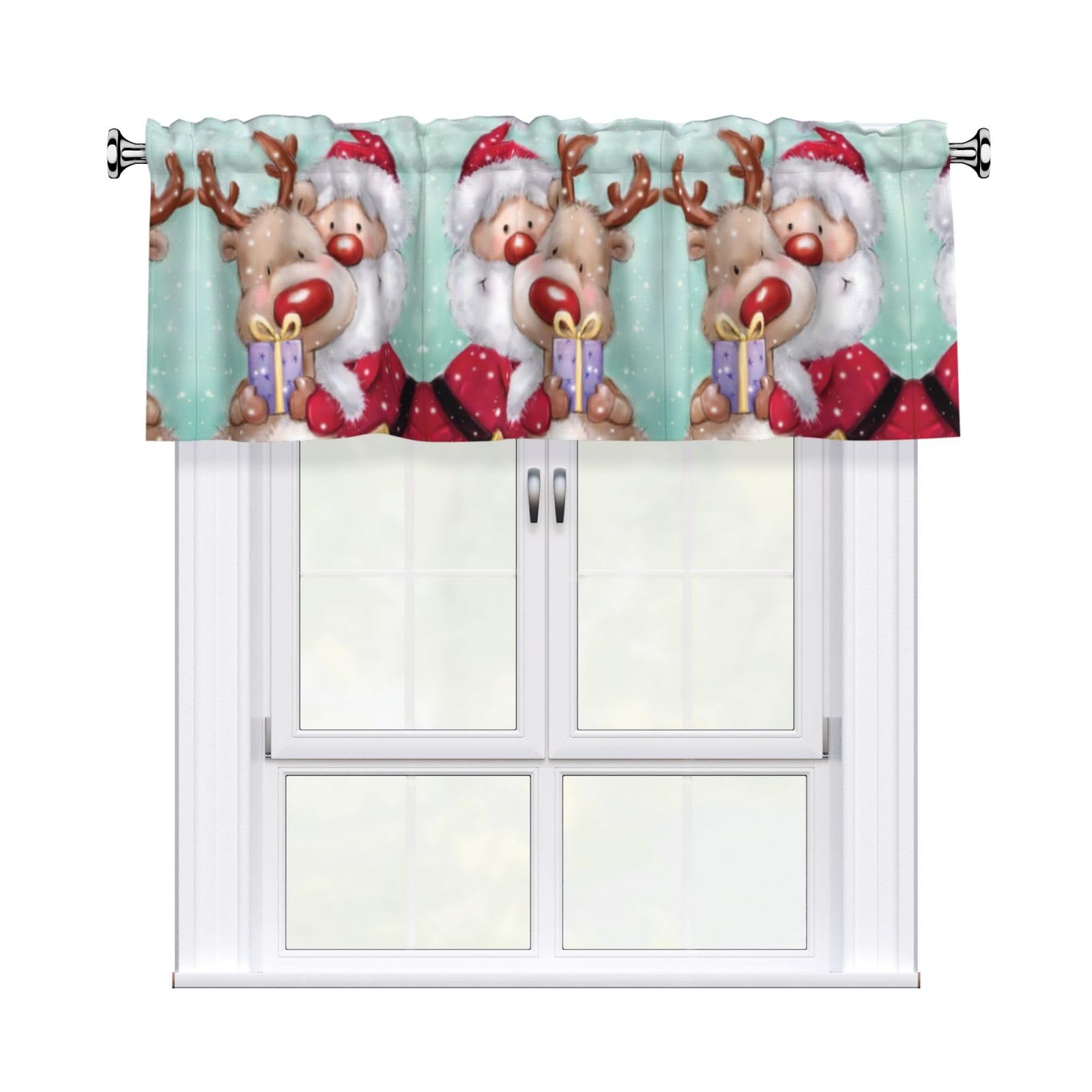 WHJDPP Merry Christmas Prints Curtain Valance 54x18 Inch - Peach Skin Window Cover with Printed Design, Filtering Light for Kitchen Decor