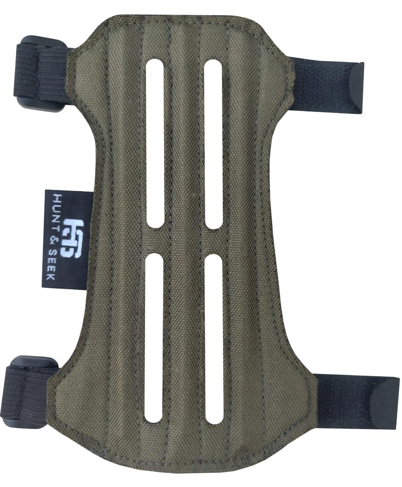 Hunt & Seek Fabric Archery Arm Guard 2 Hook-and-Loop Adjustable Straps Suede Leather Hunting Arm Guard Forearm Wrist Protector Archery Bracer Unisex - Olive Green