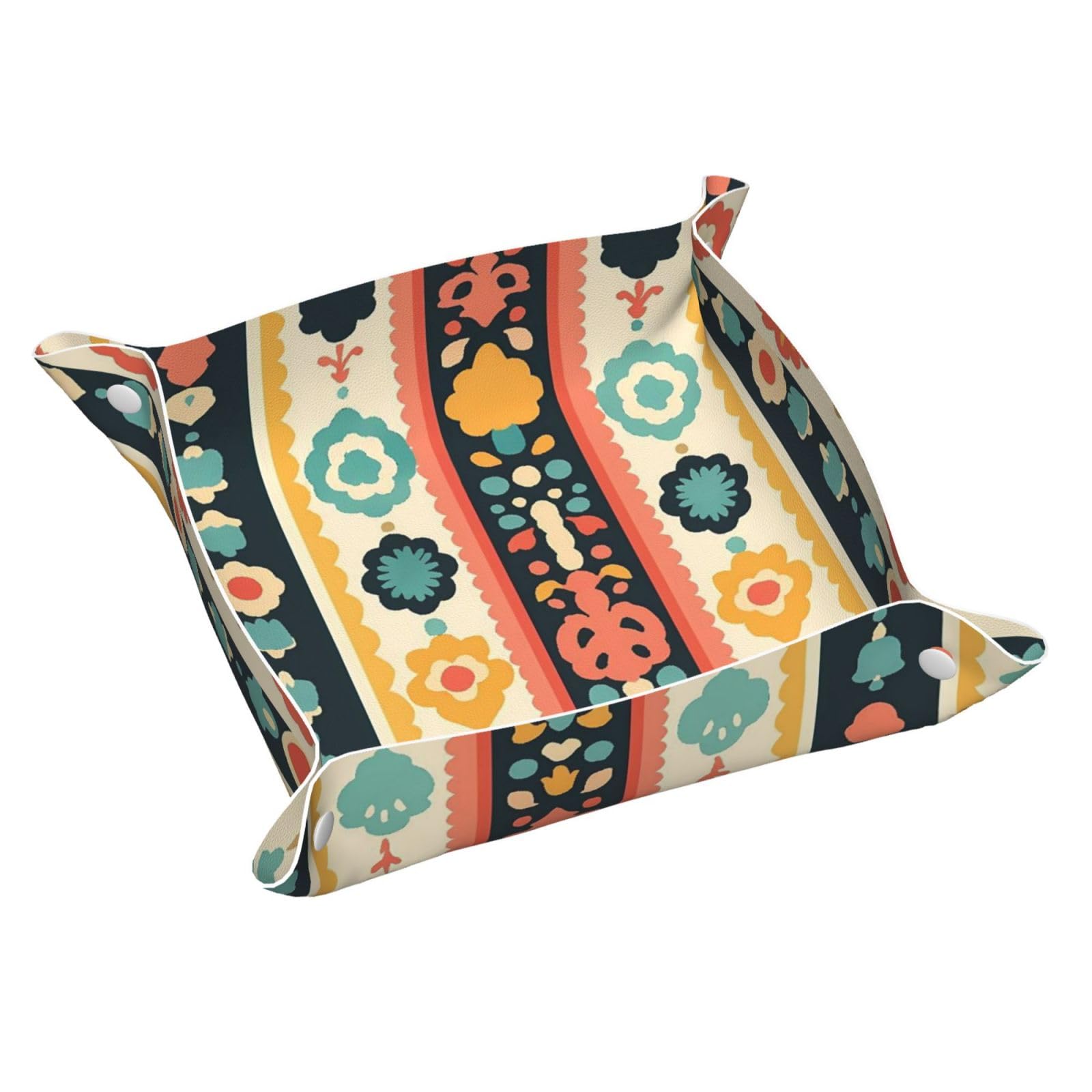 HLBSDM Ethnic Boho Floral Stripes Tray Men's Leather Valet Parking Portable Entrance Trays Bedside Storage Box