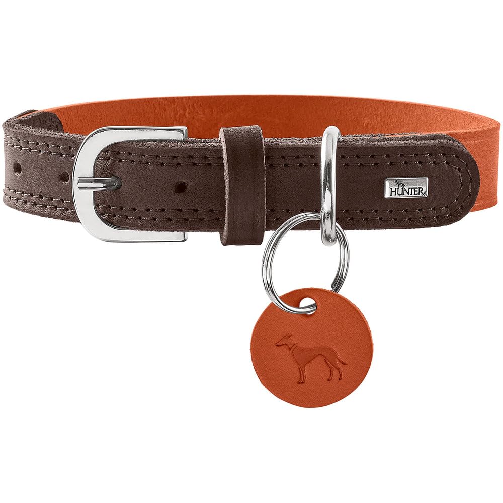 Hunter Hundehalsband LEMVIG, Farbe: orange/Dunkelbraun, Leder, belastbar & strapazierfähig, angenehm weich, komfortabel, elegant & trendig, Made in Germany, Größe: 45