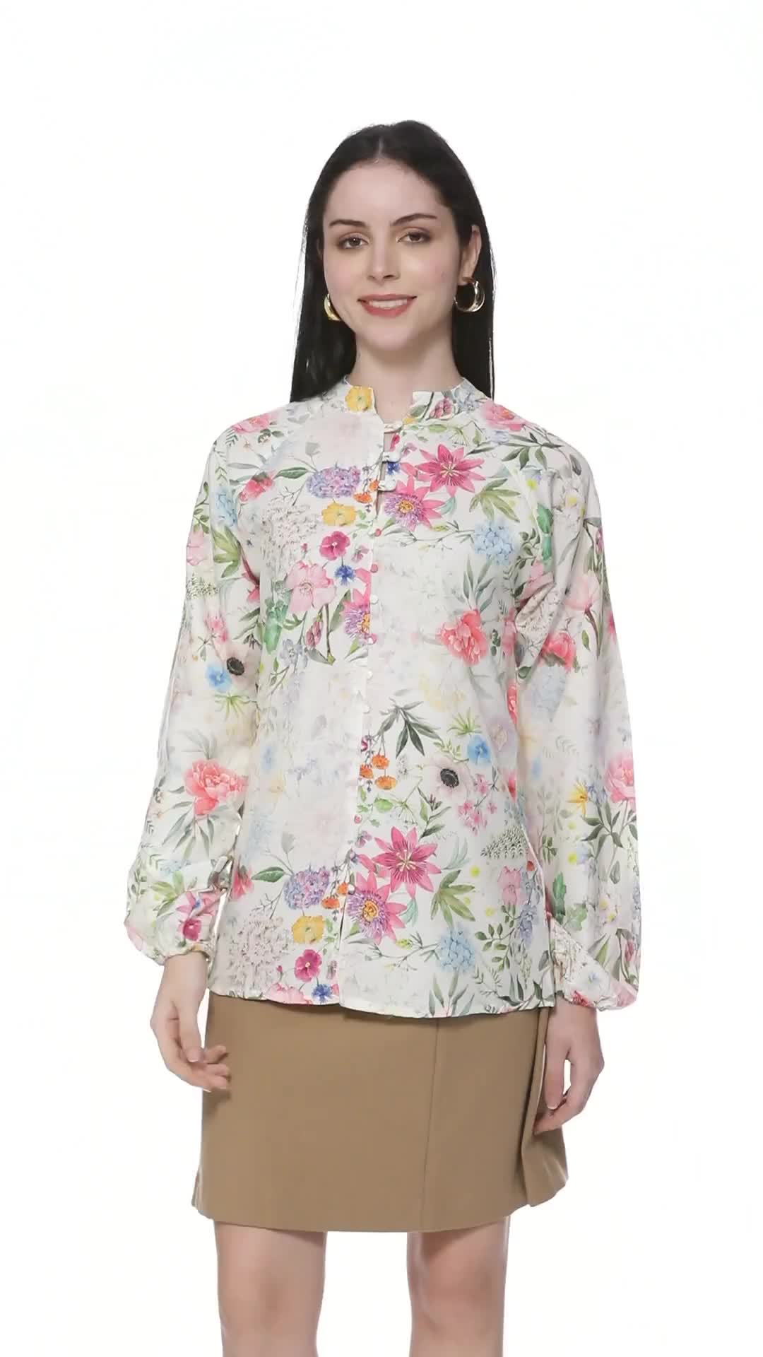 nachan商品 NAINVISH Women's Cotton Blend Printed Straight Collar Shirt