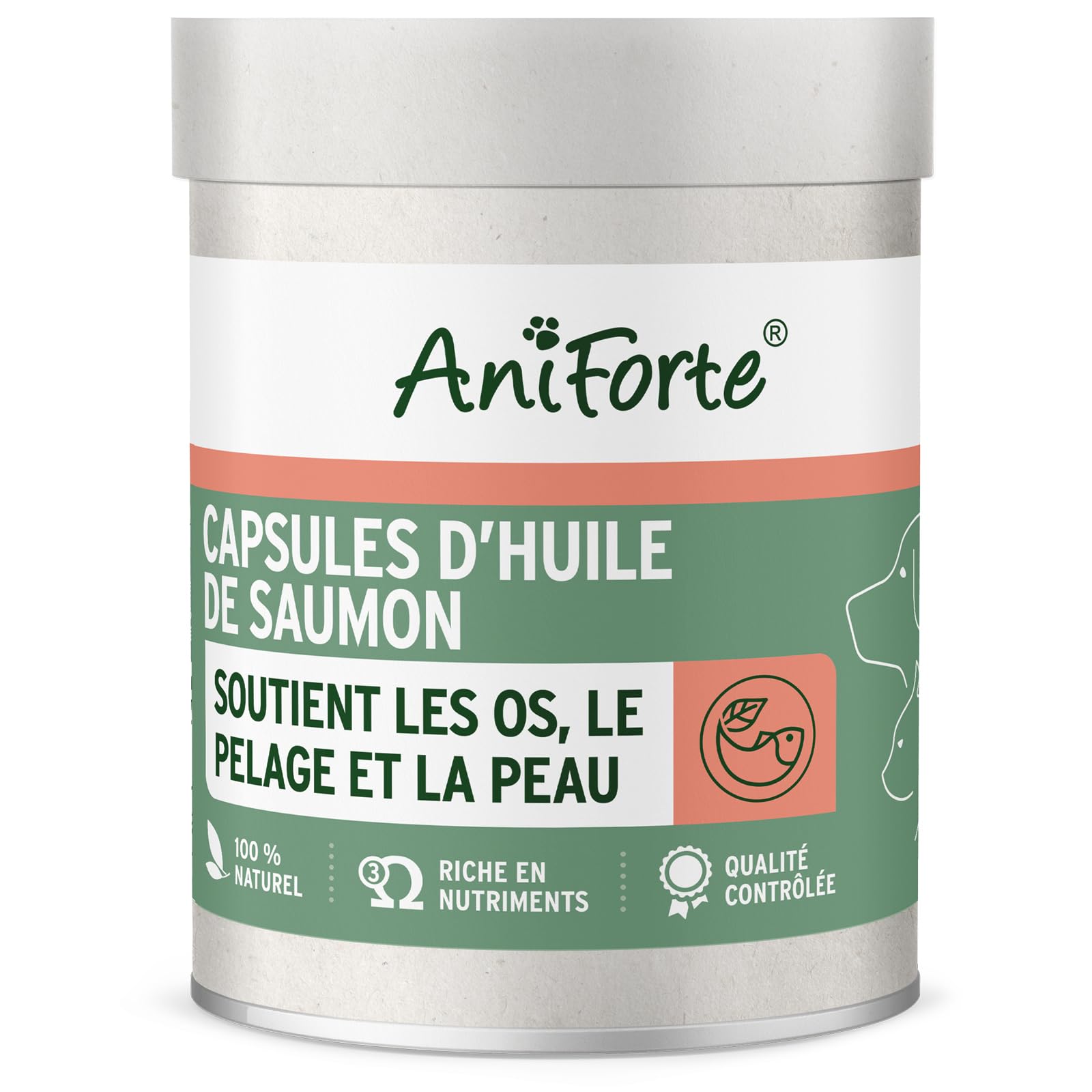 AniForte Huile de Saumon de Norvège 200 Capsules pour Chiens et Chats, Omega-3 acides Gras, Très Riche en Antioxydant, Beauté du Pelage, EPA DHA ALA, Barf Supplément