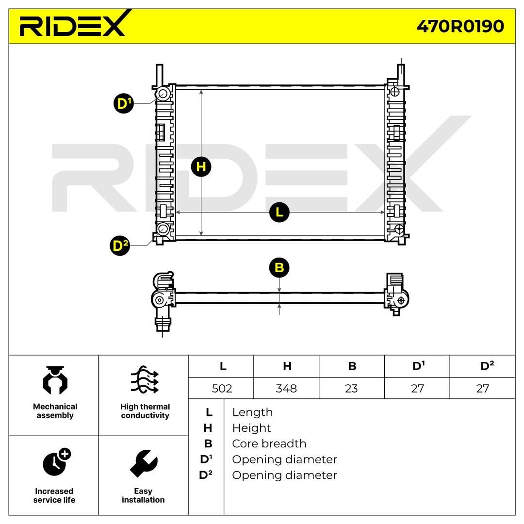 RIDEX 470R0190 Radiatore motore Compatibilità con FORD Fiesta Mk5 Hatchback JH1, JD1, JH3, JD3