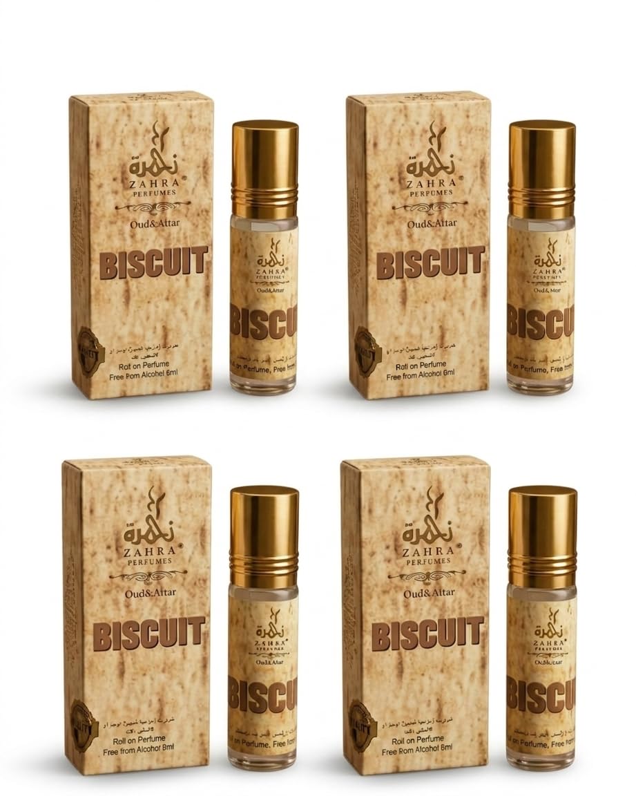 Biscuit Attar Roll-On, Alcohol-Free, Oud & Attar Blend, Sweet Warm Fragrance for Men & Women, 6ml Pack of 4-image-34
