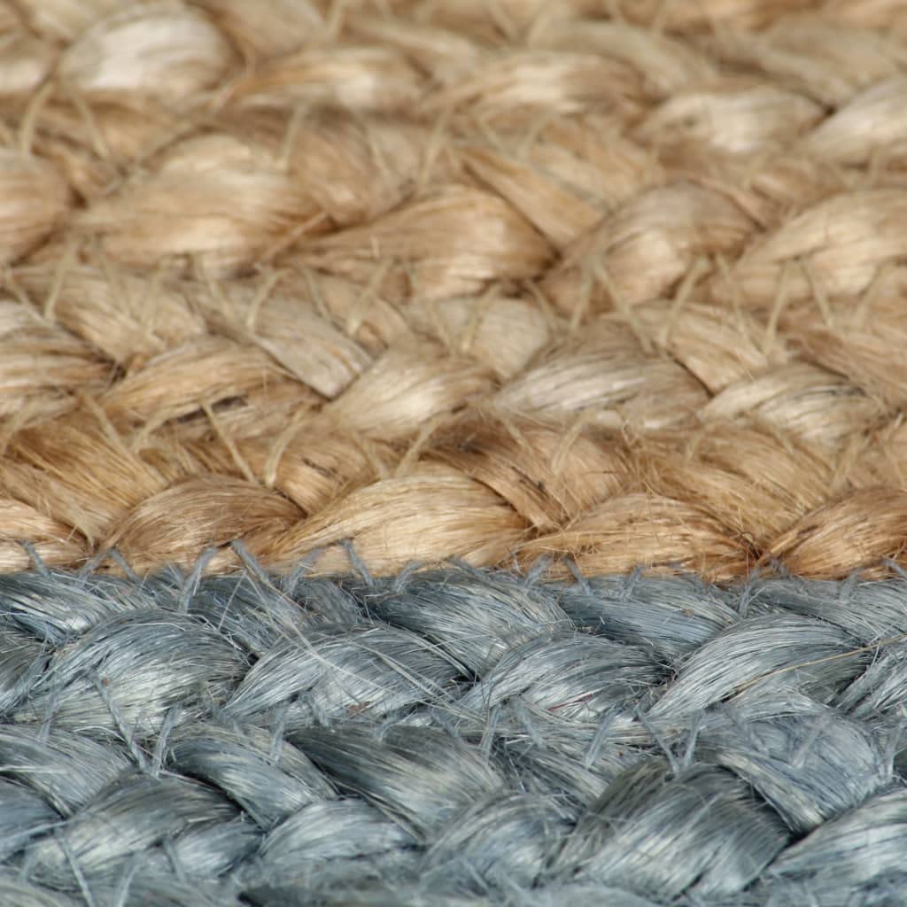 Tomostar Tapis Jute Rond, Tapis Salon Aspect Jute Fait à la Main Jute avec Bord Vert Olive 90 cm
