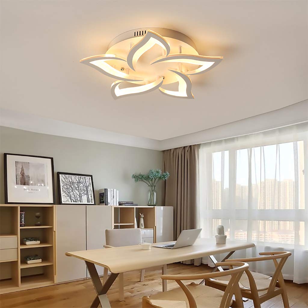 FUMIMID Modern LED Ceiling Lamp Dimmable Living Room Ceiling Light Creative Flower Shape Design Acrylic Metal Petal Chandelier with Remote Control Bedroom Children's Room Lighting Fixtures,5 Heads