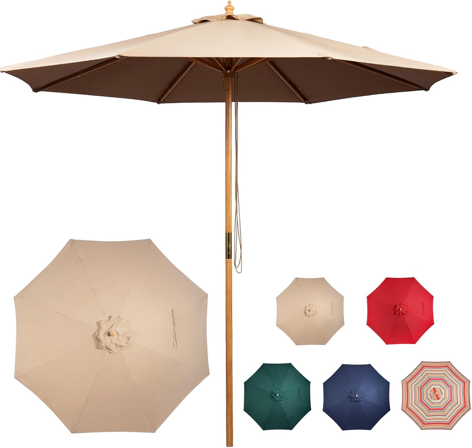 CASUNER 9ft Wooden Patio Umbrella Review: Sturdy Wood Market Umbrella for Garden & Backyard Shade