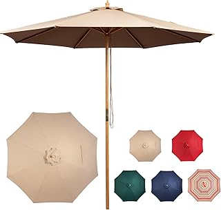9ft Bamboo Umbrella, Outdoor Patio Umbrella, Waterproof Market Umbrella, 8 Ribs Table Umbrella with Pulley Lift for Garden, Deck, Pool, lawn, Backyard