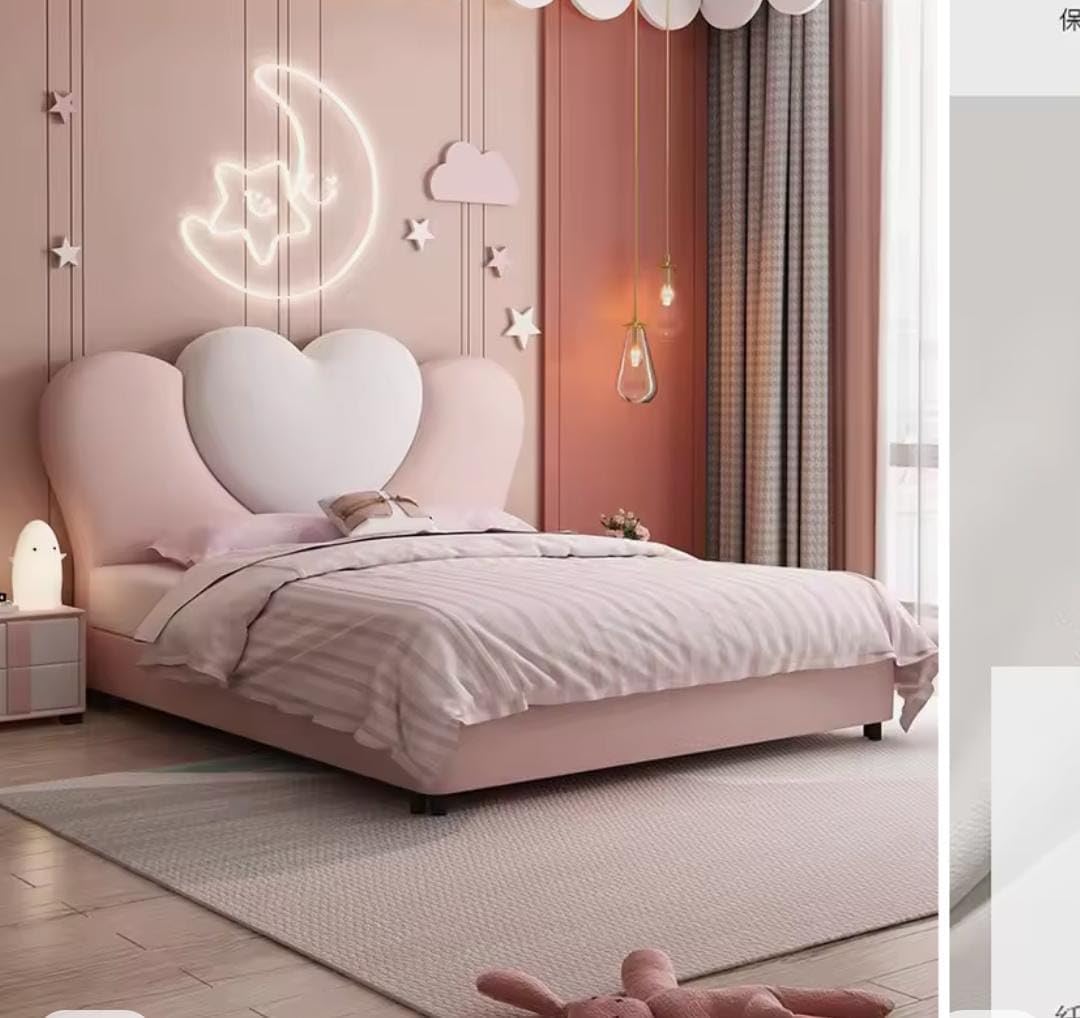 Heart-Shaped Princess Bed Frame, Pink and White, Full Size, Modern Design Boy and Girl Furniture Children Furniture (Queen)-image-37