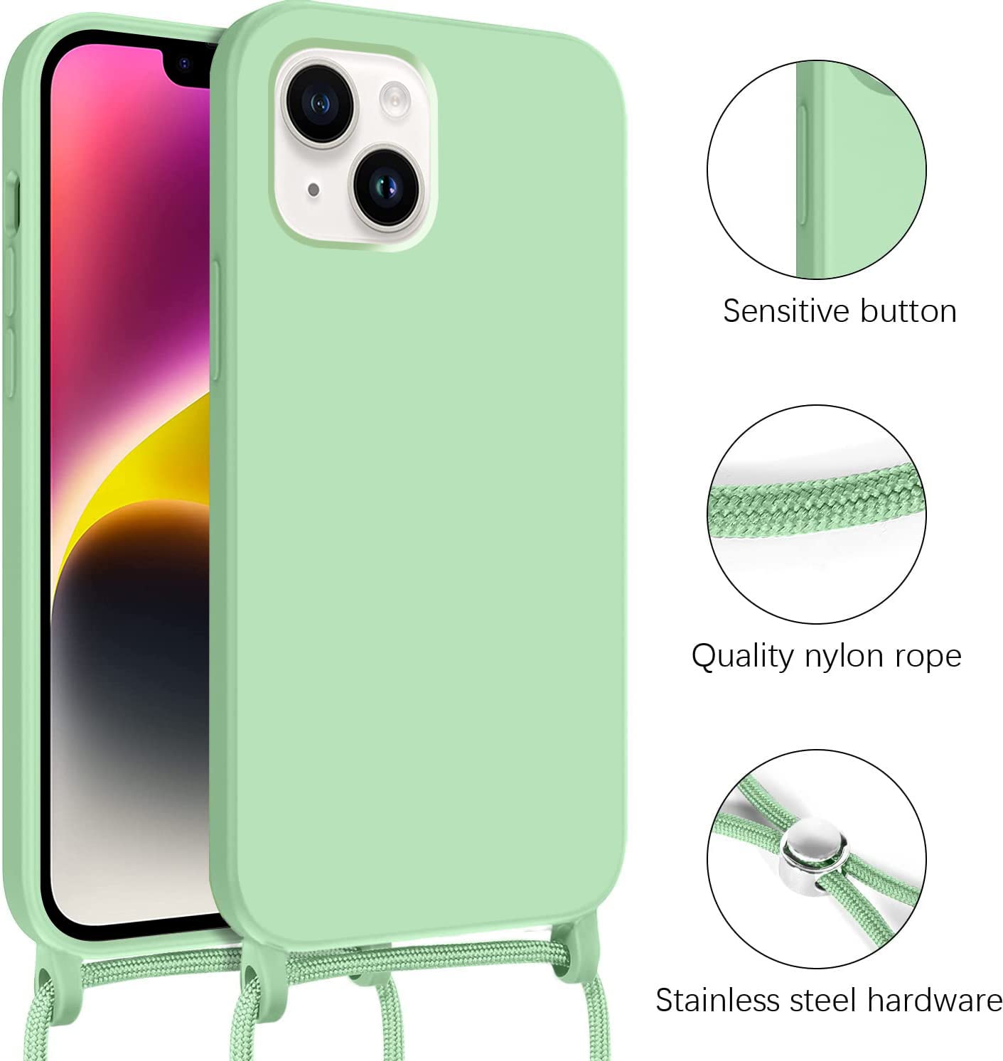 Custodia IPhone 14 Con Collana Regolabile - Cover In Silicone Morbido Con Laccio Tracolla, Antiurto E Antigraffio - Colore Azzurro - Foto 6