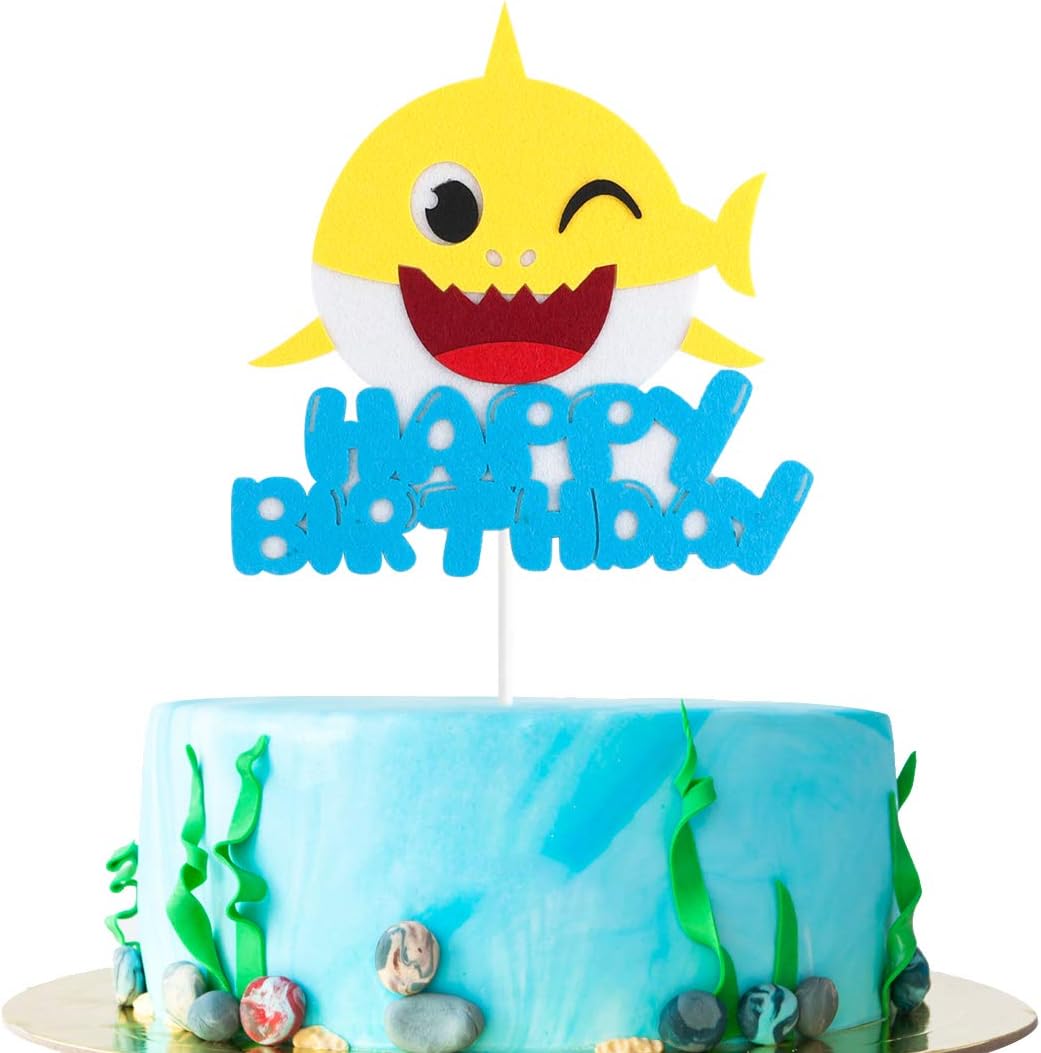 Amazon Mallmall6 サメの誕生日ケーキトッパー リトルシャーク風 ケーキトッパー カートゥーンシャークテーマ パーティー用品 初めての誕生日ケーキトッパー ケーキデコレーション Mallmall6 ホーム キッチン 通販