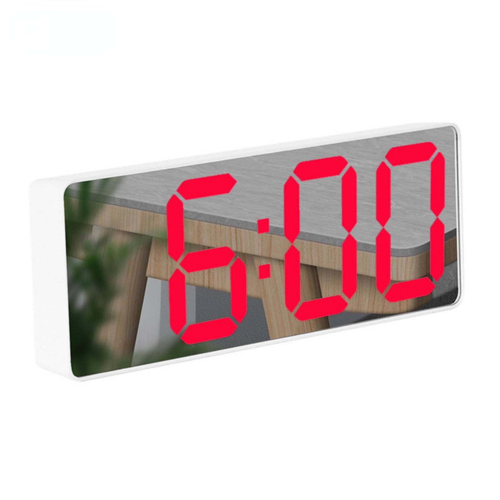 FARZI Digital Alarm Clock Bedroom Mirror LED Clock with Temperature Display Adjustable Brightness Voice Control 12 24 Hours