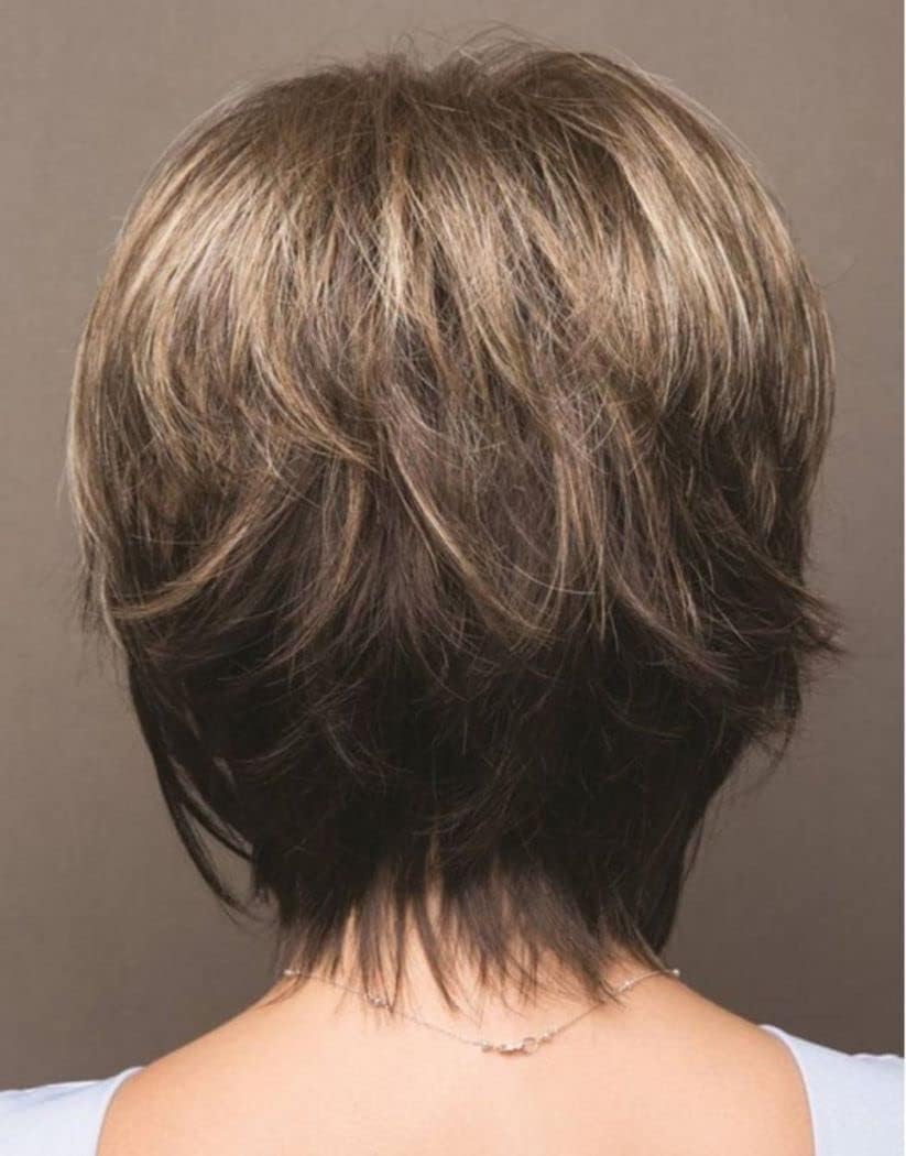 Pelucas sintéticas cortas y rizadas de corte pixie con gorro de peluca para mujer (Castaño Rubio Mixto)