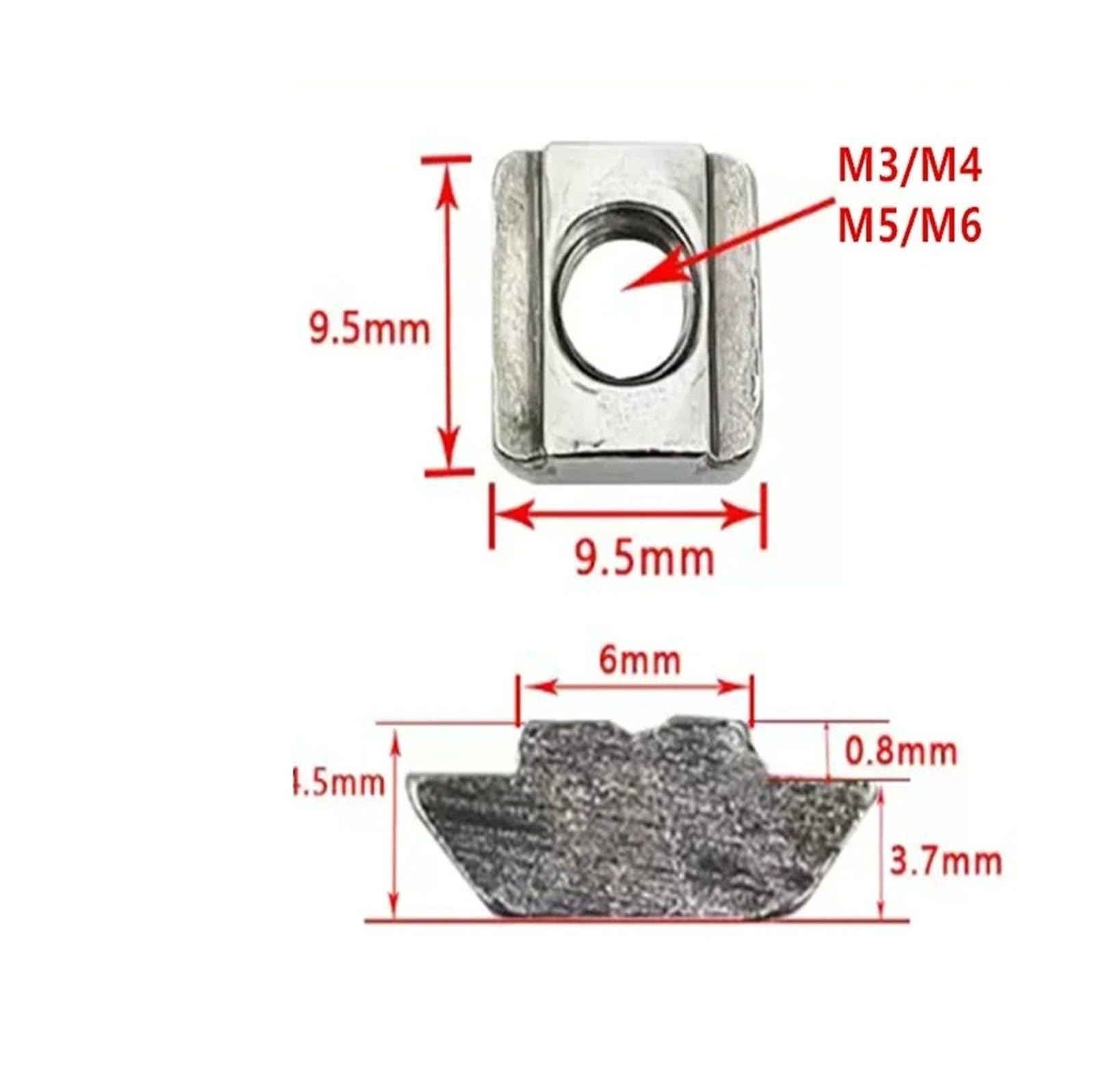 100 sztuk 20- M3 M4 M5 M6 304 blok ze stali nierdzewnej kwadratowy T nakrętki przesuwne gniazdo 6mm dla 2020 złącze profilu aluminiowego(M3)