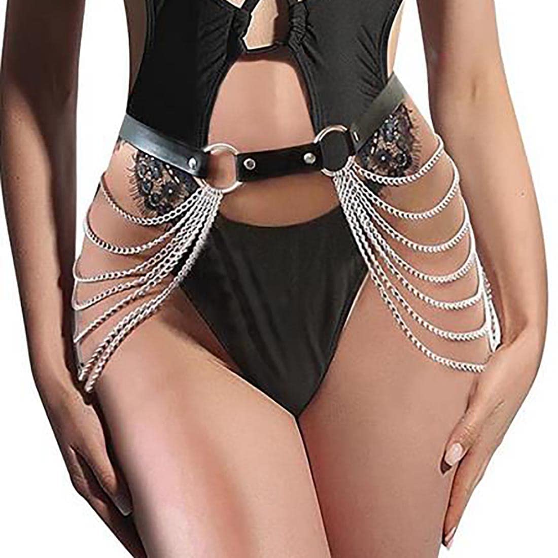 Prosy Chaîne de corps punk pour bikini - Chaîne de poitrine - Réglable - Pour l'été, la plage, les boîtes de nuit - Bijoux pour femmes et filles (chaîne de taille)