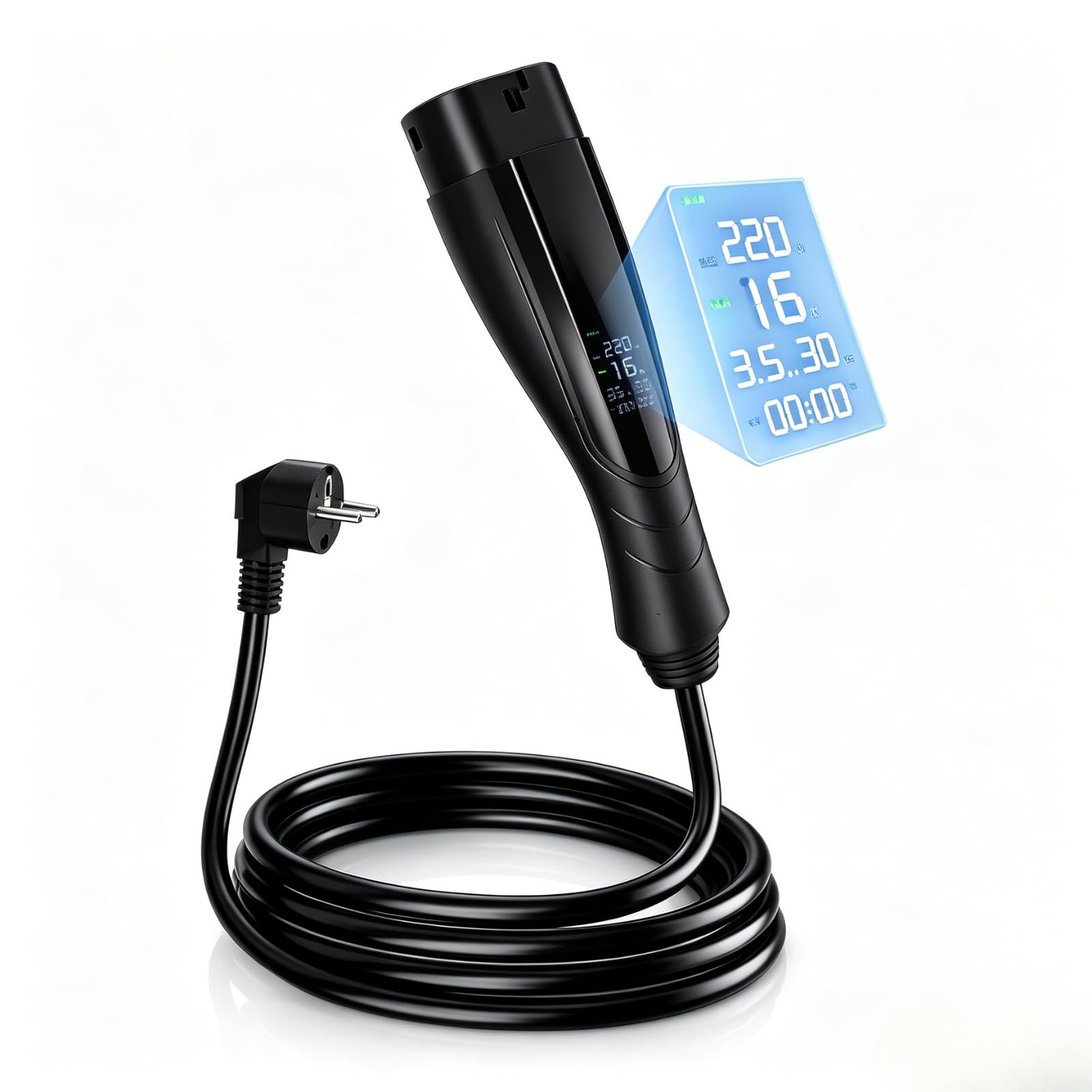 Elektroauto Ladegerät Adapter, 3,5kW 8-16A 5M 1-phasig | Typ 2 auf Schuko Adapter, IP66 Wasserdicht mit LCD-Anzeige, Wallbox Schuko Ladekabel Adapter für EV Adapter