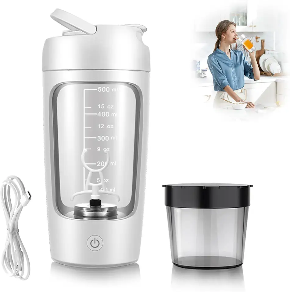 Garrafa elétrica de shaker de proteína, sem BPA, garrafas de liquidificador, misturador portátil de vórtice recarregável de 650 ml, copo de agitação automática, caneca de mistura para café (Branco)