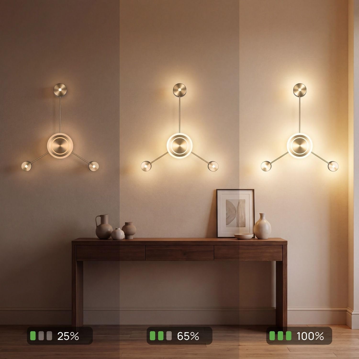 LED Wandleuchte warmweiß Schlafzimmer Gold Aluminium indirektes Licht 3 Stufen dimmbar Lichtschalter 3000 K H:53 cm blendarm Wandlampe Wohnzimmer
