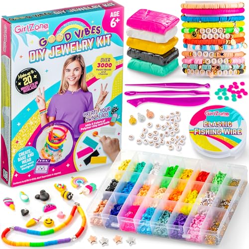 Girlzone GZJVLGVK Good Vibes Diy Jewelry Kit, Girls Jewelry Making Kit With Beads, Girls' Jewelry Tools And Clay To Make Charms cover