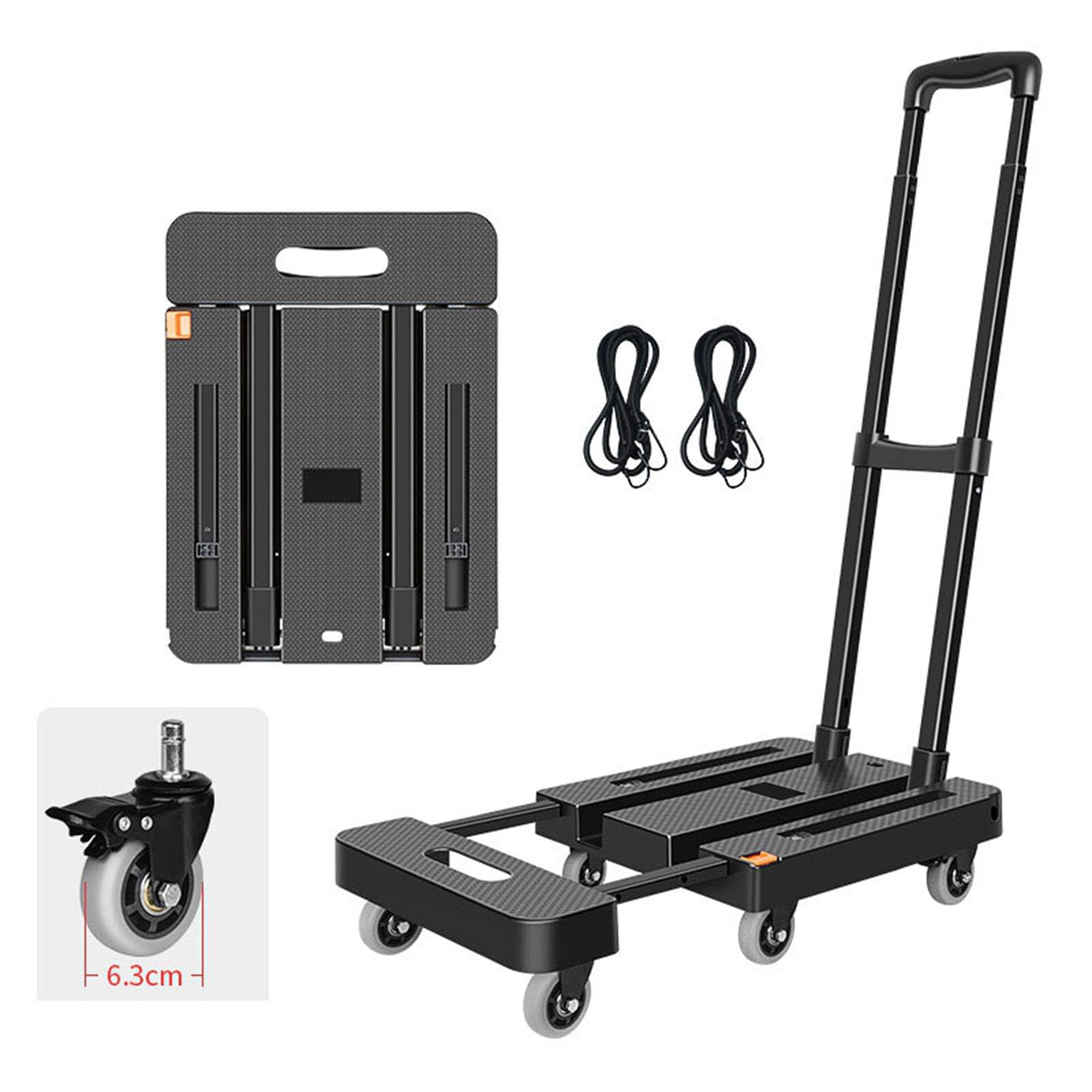 Cocoarm Carrello Pieghevole, Carrello a Pianale in ABS con 6 Ruote, capacità 500 Libbre, Piattaforma Allungabile da 17 a 22 Pollici, Freno e 2 Corde, a Mano Pieghevole per Bagagli da Viaggio,