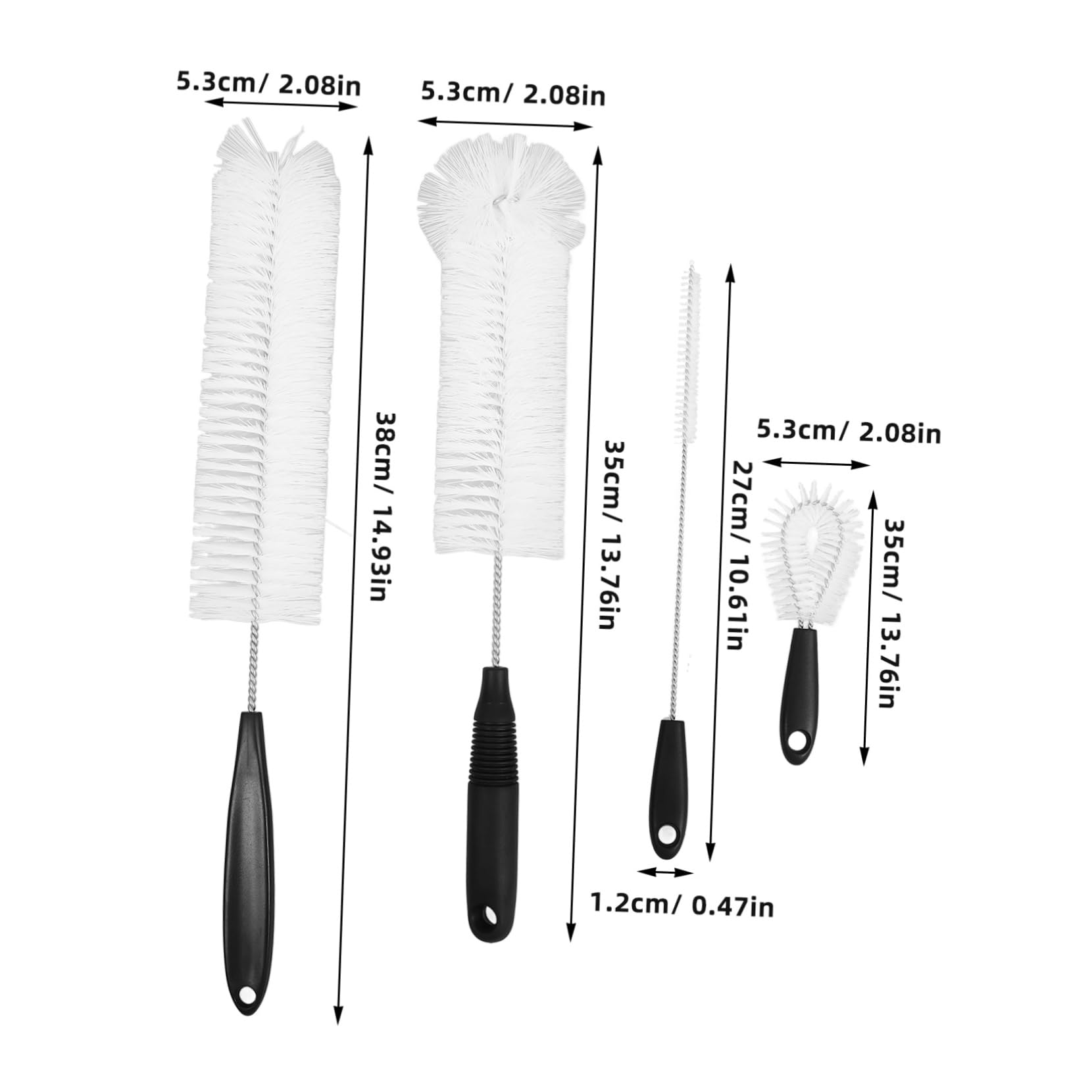BELLIFFY Bottle Cleaner Brush Long Handle 4pcs Set Cup Brush Sturdy Stainless Steel for Glass Jar Cleaning