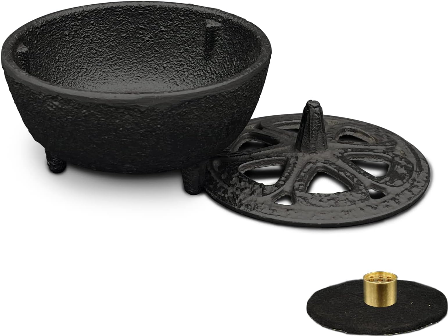 Cast Iron Incense Burner with Holder and Fireproof Cotton - Ideal for Sticks, Resin, Cone Incense and Rituals