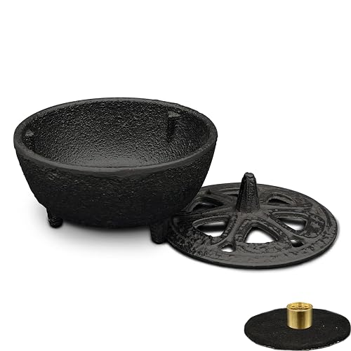 Cast Iron Incense Burner with Incense Stick Holder and Fireproof Cotton. | Ideal for Incense Sticks, Resin Incense, Cone Incense and Ritual Purpose, Decor, Etc.โฆ - Cast Iron