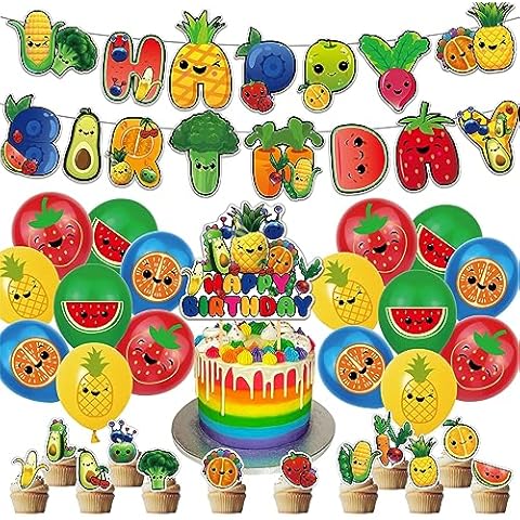Cute Sensory Fruit Birthday Decorations for 1st Baby Birthday Party Kawaii Fruit Theme Party Supplies Including Cake Topper Cupcake Toppers Banner Balloons for Boys and Girls Fruit Party Decor Cover