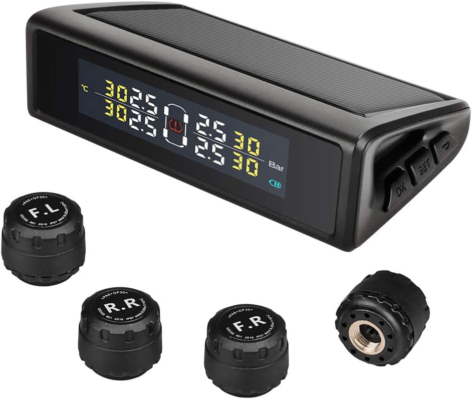 Jansite Solar Tyre Pressure Monitoring System TPMS Real-time Car Tire Monitor Audio Alarm System with 4 External Sensors