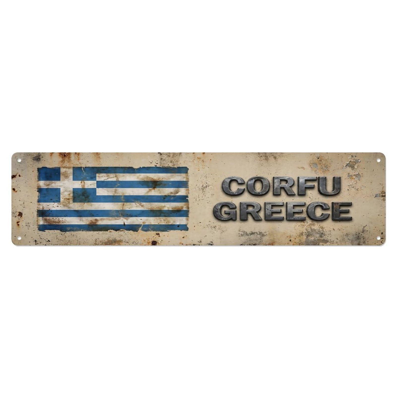 Vintage Corfu Greece Flag Decor Rustic Travel Metal Tin Sign