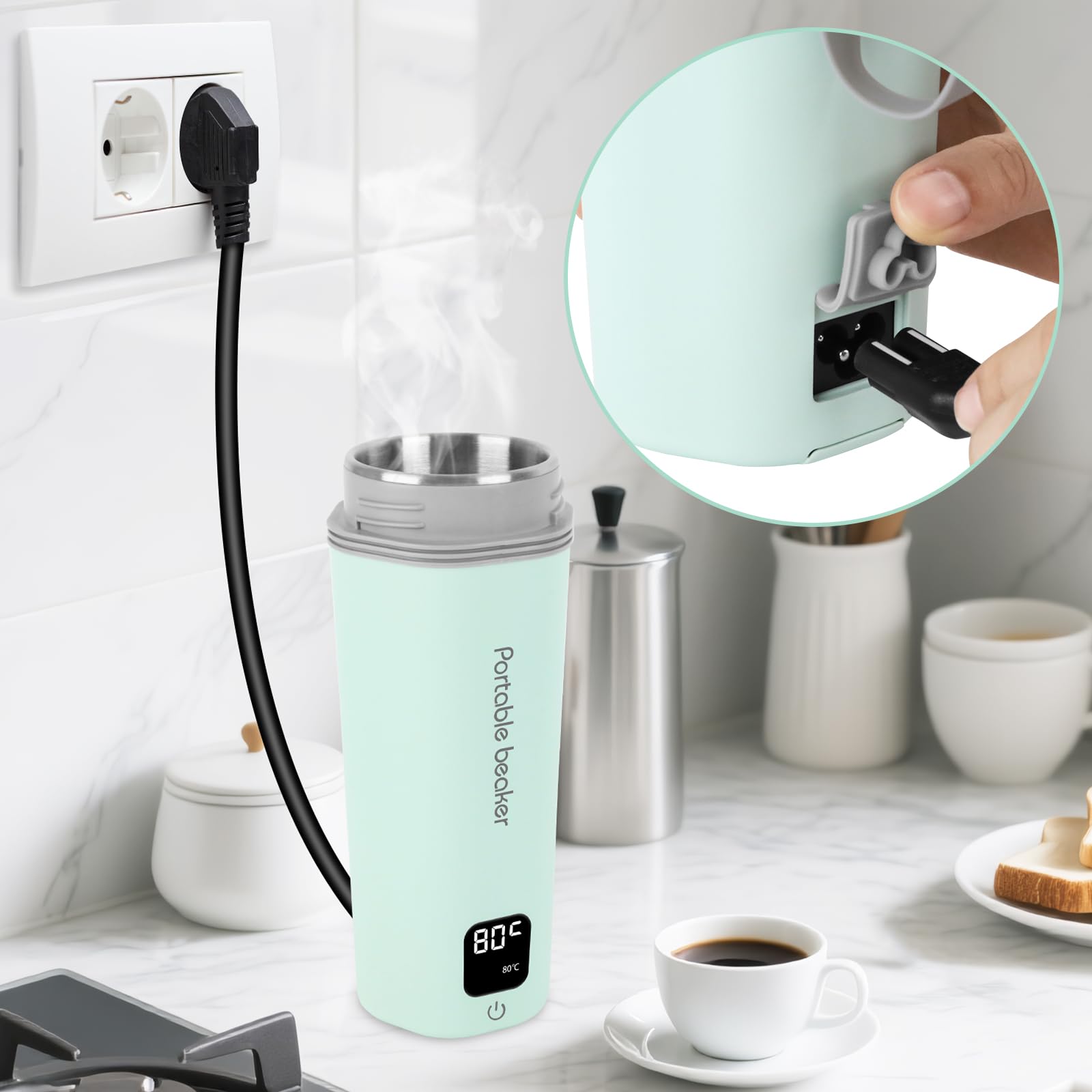 Pequeño Hervidor de Agua Portátil, 450ML Hervidor Agua Electrico Pequeño 6-Temperaturas, Calentador de Agua Portatil,Hervidor de Viaje 5 Minutos de Ebullición Rápida Hervidor