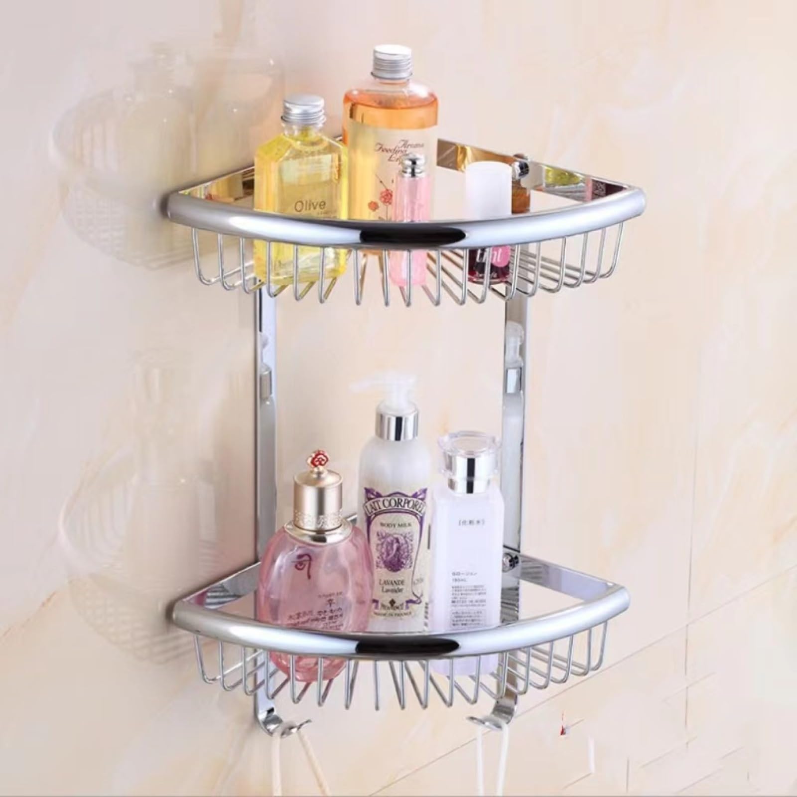 FGXHHS Full Copper European Bath Towel Rack Electroplated Toilet Hardware Pendant Nordic Bathroom Ring Basket, Double Basket