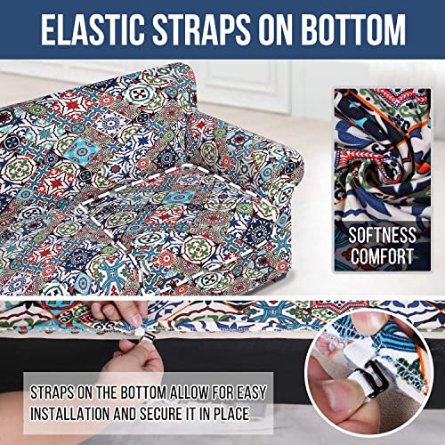 Hyha Printed Stretch Sofa Covers For 3 Cushion Couch (72"-96",Diamond Mandala) Bundle Loveseat Sofa Covers For 2 Cushion Couch (58"-72" thumb #3