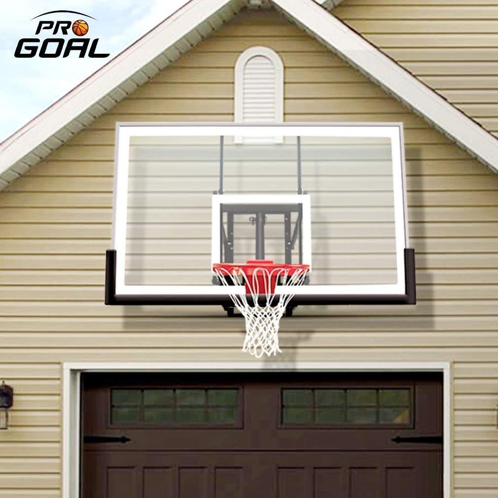 PROGOAL Basketball Hoop Garage Mounted Wall Adjustable-Height, with 60''x36''Tempered Glass Backboar