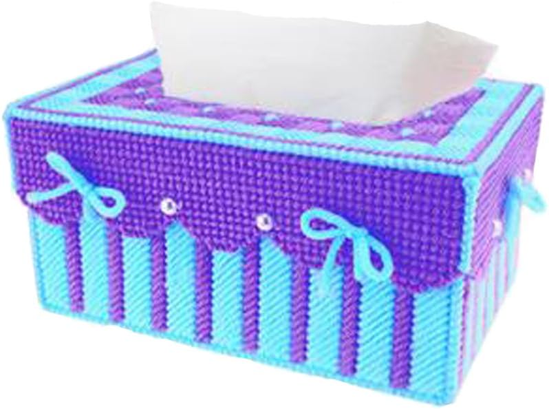 Btibpse 3D Cross Stitch Kits Simple Embroidery Tissue Box Needlecrafts for Beginners/Kids/Girls/Women (Cyan+Purple)