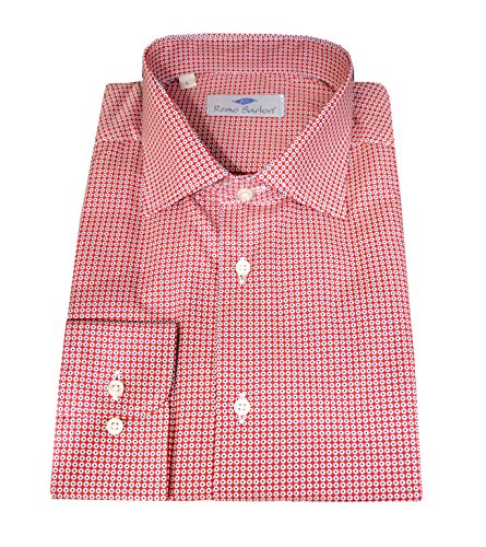 Remo Sartori - Camisa para hombre Regular Fit de algodón fantasía roja, ajuste normal, planchado fácil, fabricada en Italia, rojo, 37 Cover