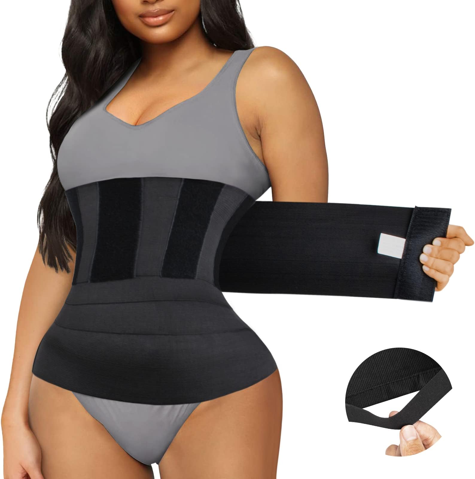 MINLUKWaist Trainer for Women, MINLUK Snatch Me Up Bandage Wrap Waist Trainer for Stomach Wrap Corset Plus Size - Adjustable Invisible Wrap Waist Trimmer Belt Sweat Band for Postpartum Belly Wrap Black
