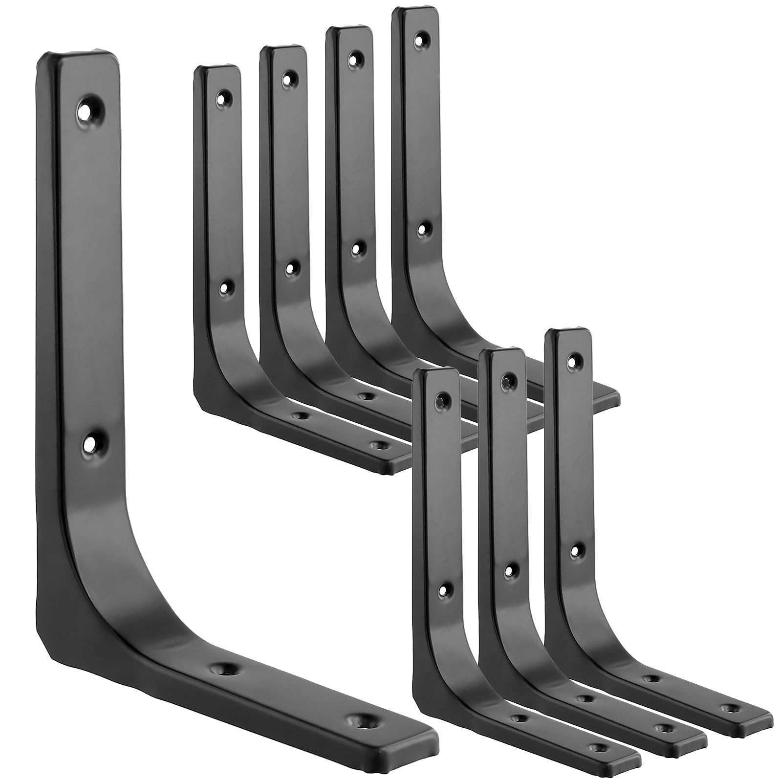 CHUENHEI 8 Stück Regalhalterung Schwarz 200 x 150 mm, 90 Grad Regalwinkel Schwarz Metall, L-förmige Regalhalterungen, Edelstahl Wandhalterung Regalträger, Metallwinkel für Regalbrett