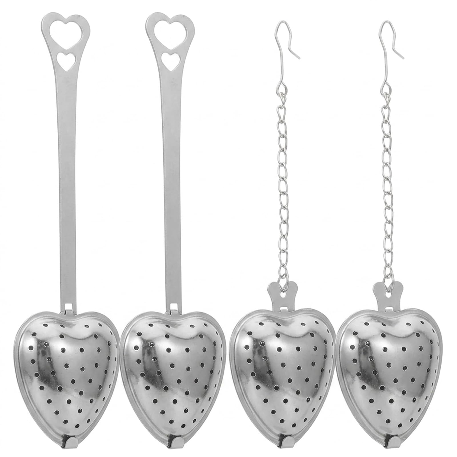 4pcs Loose Tea Infuser, Heart-Shaped Tea Infuser with Strainer, Premium Tea Infusers for People, Tea Infuser for Loose Tea,Set with Handle and Chain Attachments
