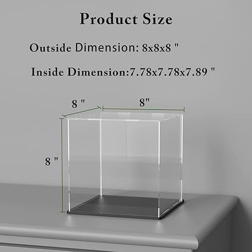 Miniatura 3 de Vitrina con base de terciopelo azul, caja de exhibición simple de acrílico transparente con tapa, caja cúbica de 6.0 pulgadas para colecciones,